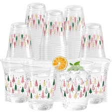 100 Pieces Christmas Tree Plastic Cups 12 Oz Christmas Clear Disposable Plastic