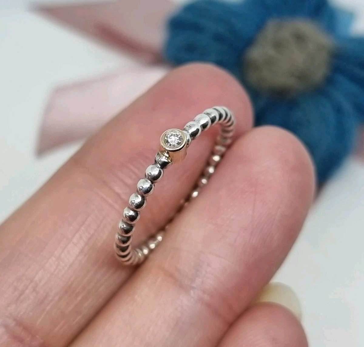 Genuine Pandora Silver 14K Gold Evening Star Ring Diamond