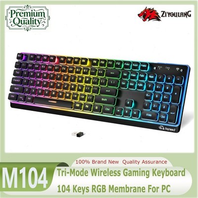 ZIYOULANG M104 Tri-Mode Wireless Gaming Keyboard 104 Keys RGB Membrane For PC