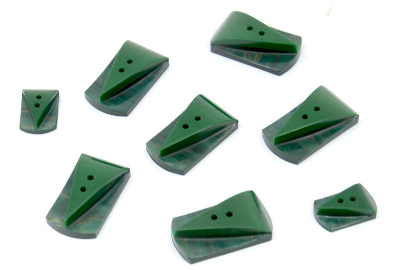 Vintage Green Bakelite Buttons  - Large Triangular Geometric Shaped - Total of 8