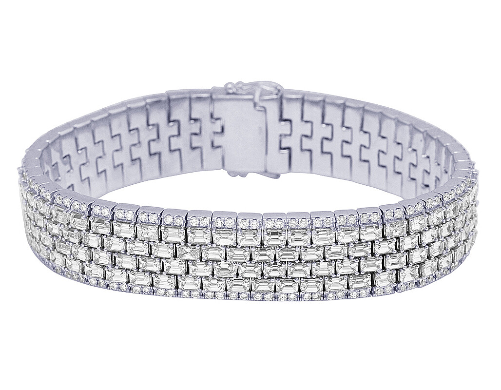 Emerald-Cut 35.2CT Real Real Diamond Tennis Bracelet 14K White Gold