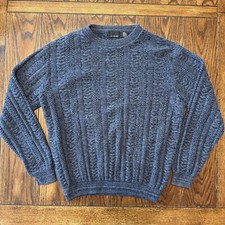 Vintage Bill Blass Sweater Large Blue Cable Knit Crew Neck Classic Dad Grandpa