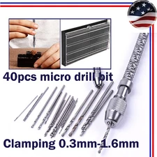 Pin Hand Drill & Mini Twist Drill Bit Set 40 Pcs Micro Drill Bit Set for Jewelry