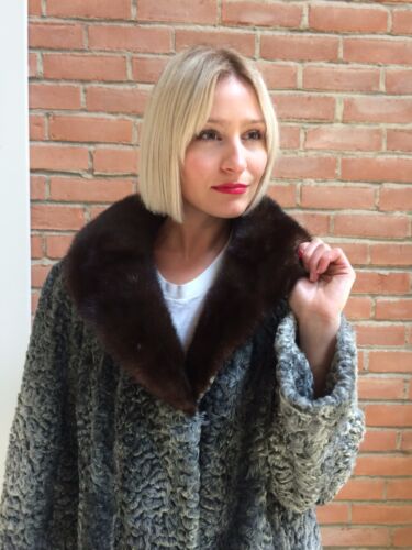 Curly Lamb Fur Coat Jacket w/Mink Collar Schiapar… - image 1