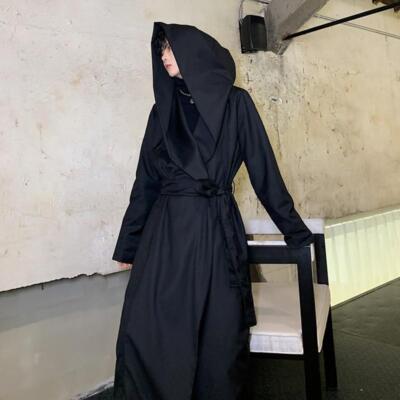 Men's Hooded Trench Coats Cloak Long Cardigan Loose Goth Knee Length Calf Cloak