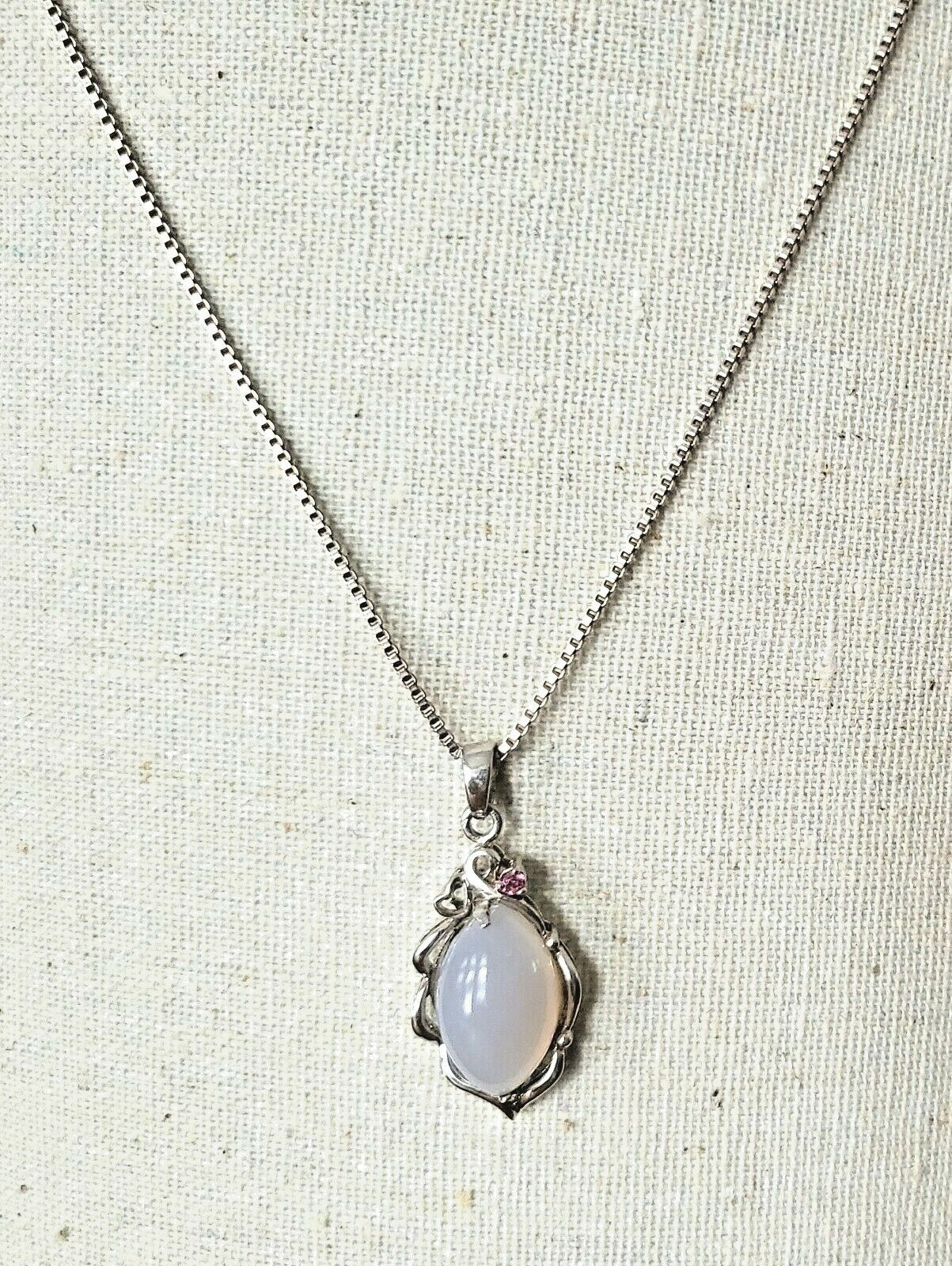 Sterling Silver Large White Opal and Ruby Pendant… - image 2