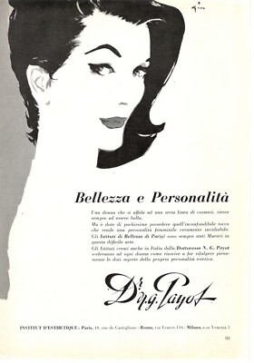 PAYOT DR. N. G. Advertising by RENE' GRUAU original 1960 BEAUTY AND PERSONALITY