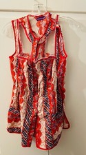 Handmade Upcycled Floral Red Top Size M