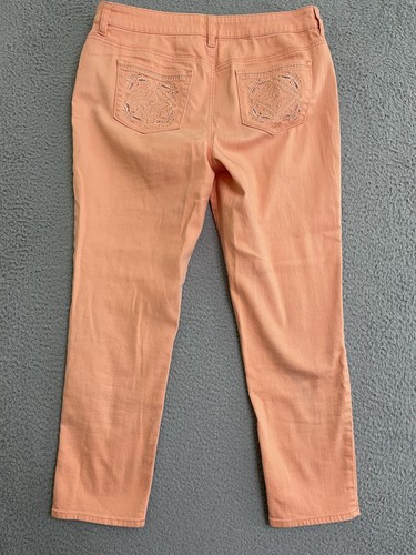 Chicos Platinum Ankle Pants Womens 8 (1) Orange Peach Embroidered Pockets - Picture 5 of 9