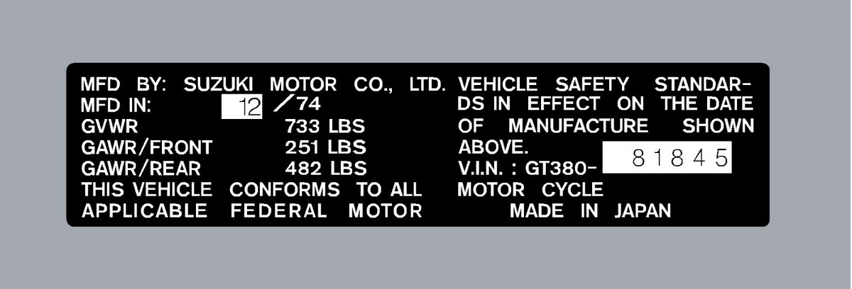 SUZUKI GT380 HEADTUBE TAG / REPRO DECAL | eBay