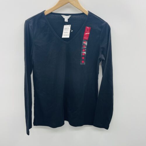 Charter Club Womens Size Small V Neck Long Sleeve Pajama Top Cotton Black 1370