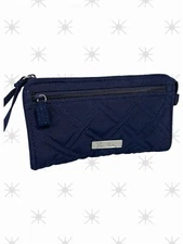 Gently Used~Vera Bradley Classic Navy Microfiber RFID Front Zip Wristlet