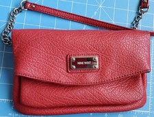 Nine West Small Red Faux Leather 2Way Crossbody Chain Wristlet Snap Closure EUC
