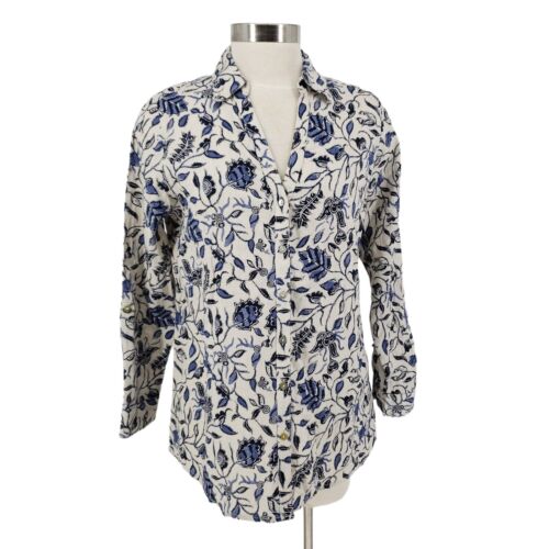 Rachel Zoe Shirt Linen Floral Long Sleeve Button Up Collared Top NWT Women Small