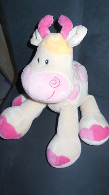 GM doudou peluche vache beige nuage rose NATTOU JOLLYMEX 25cm