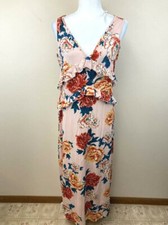 NWT Asos US 12 UK 16 Blush Pink Floral Ruffle Maxi Dress Stretch Knit