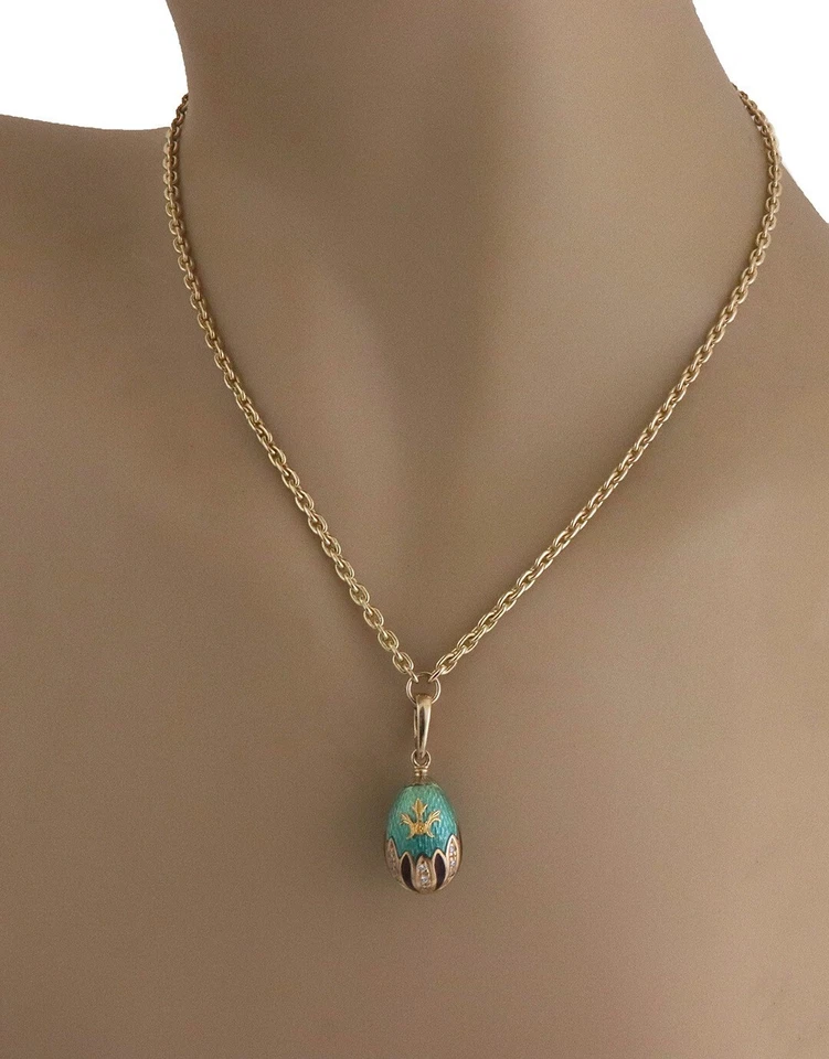 Collar Colgante Huevo Diamante Fabergé Oro Amarillo 18k Esmalte Guilloche Foto 2 de 4