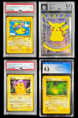 Pokemon PIKACHU #58 Shadowless Base Set, Flying Promo #25 & TOPPS S1 Foil 4x LOT