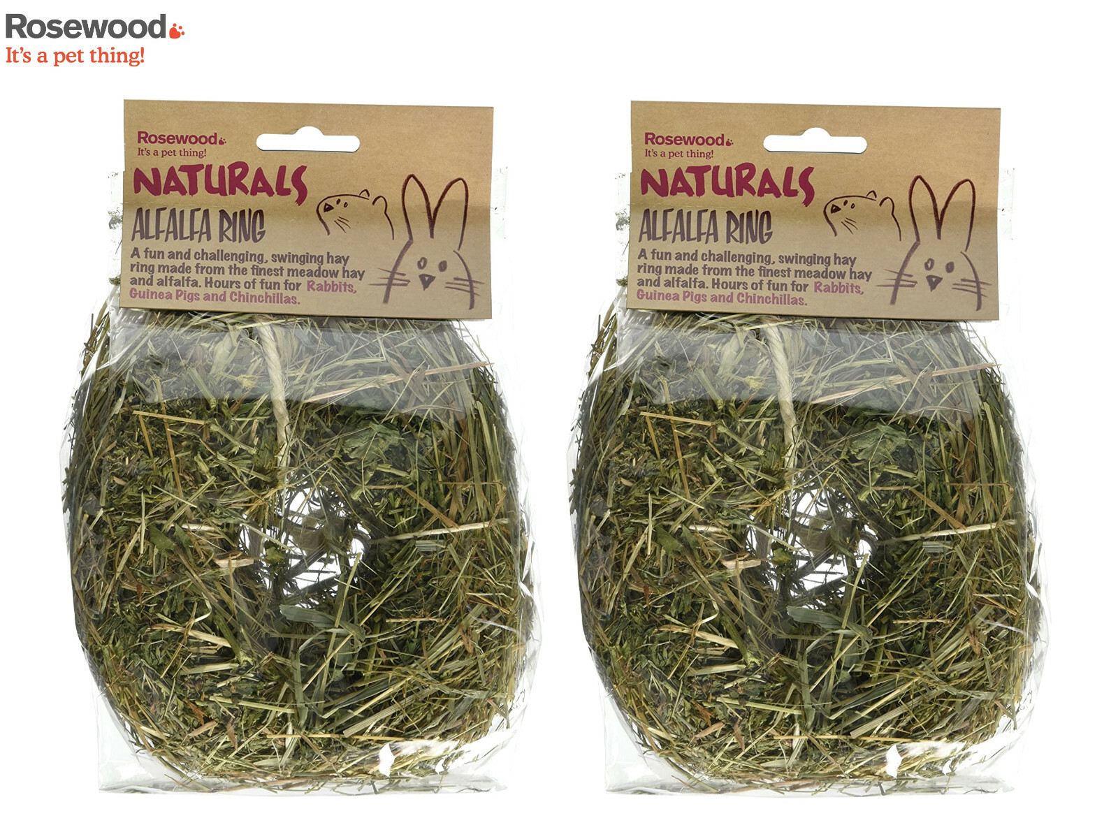 2 PACK ROSEWOOD NATURAL ALFALFA RING RABBIT GUINEA CHINCHILLA HAY HANGING TREAT