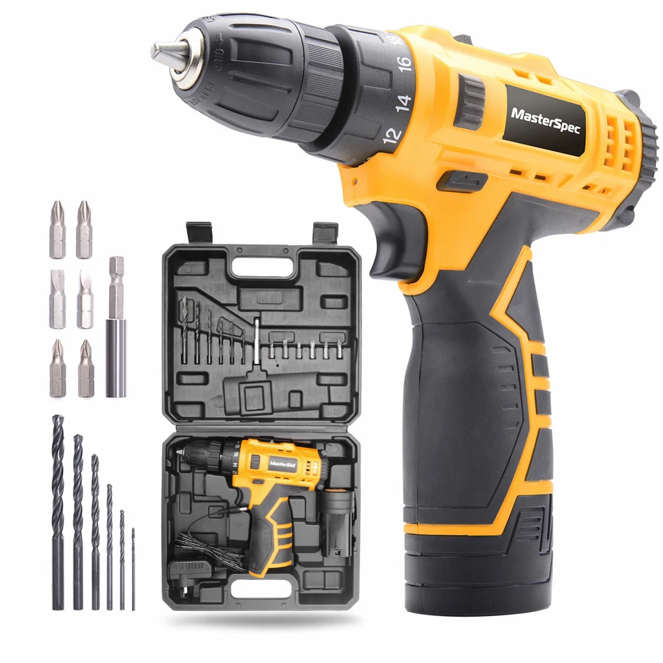 MasterSpec 12V Cordless Drill Driver Screwdriver Accessories W/ Battery Charger