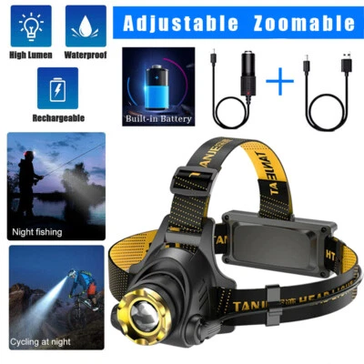 Most Powerful 99000000LM LED Zoomable Headlamp Rechargeable Head Torch Headlight