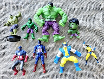 Disney Marvel 8 Toy Action Figures Wolverine,  Hulk, Captain America
