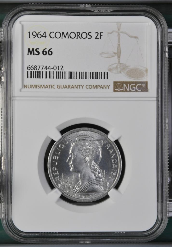 Comoros 2 Francs 1964 NGC MS 66