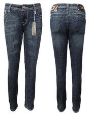 INDIGO BLUE DENIM SKINNY LEG LOW CUT JEANS WITH LIGHT STITCHING. ZIP & 1 BUTTON.