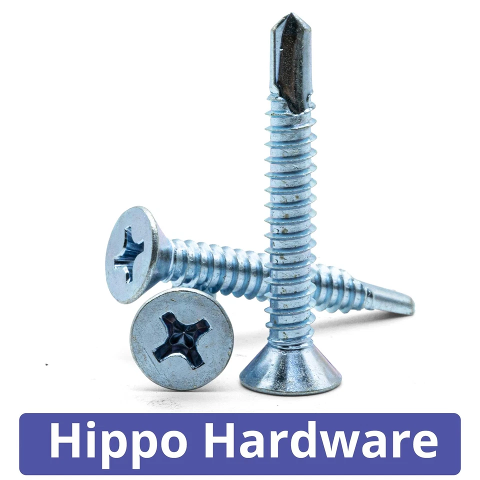 HIPPO HARDWARE Self Drilling Countersunk Tek Zinc Tapping Screws Metal Fixing Windows Roofing