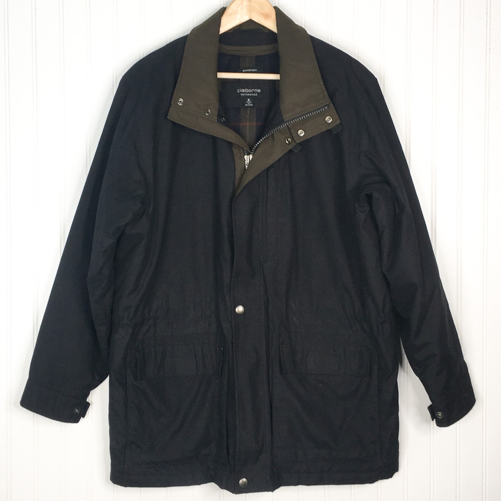 Claiborne Womens Jacket Coat Black Full Zip Hip Length Lined