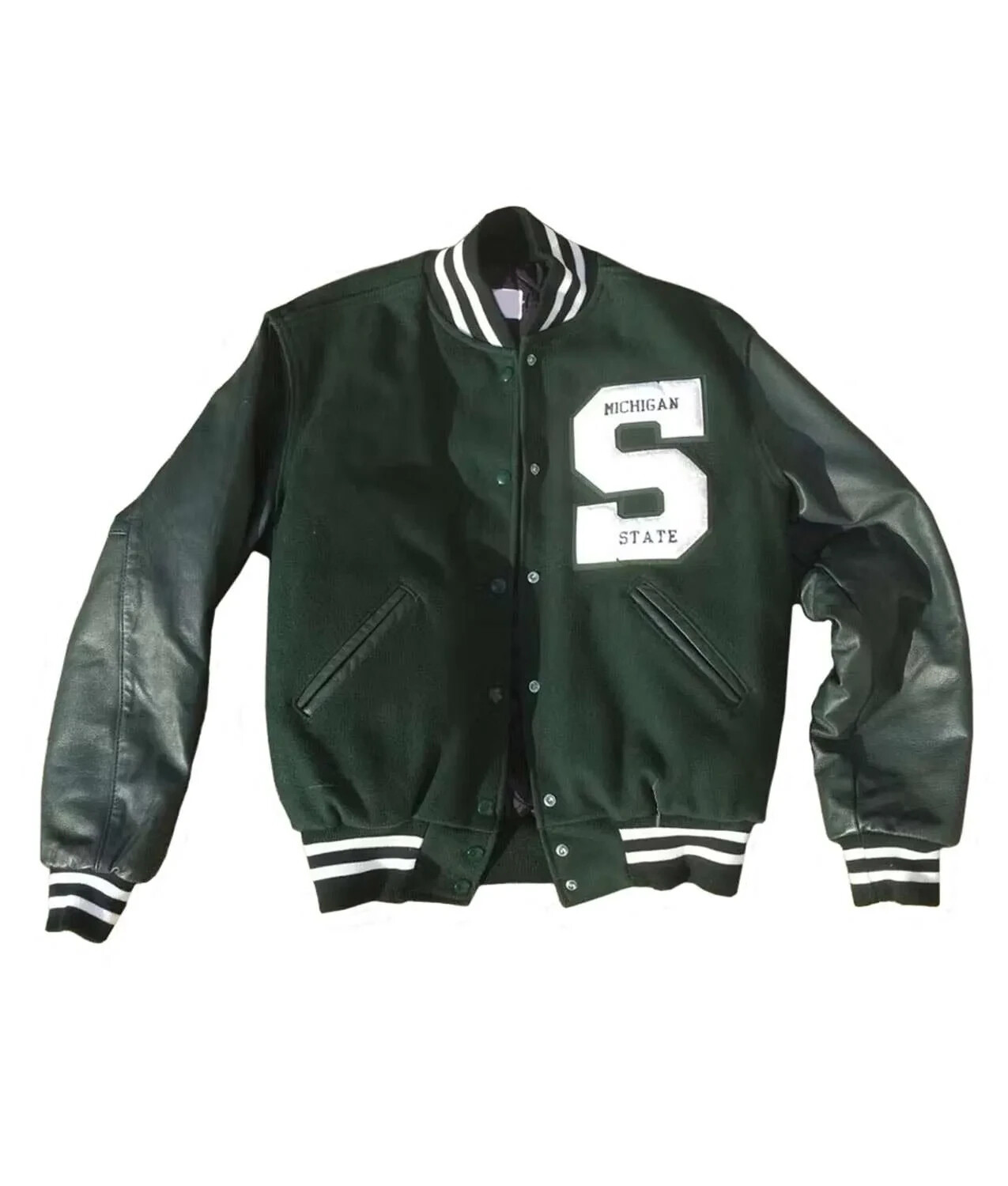 Michigan State Aliyah Moore Wool Genuine Leather Varsity Letterman Men's Jacket