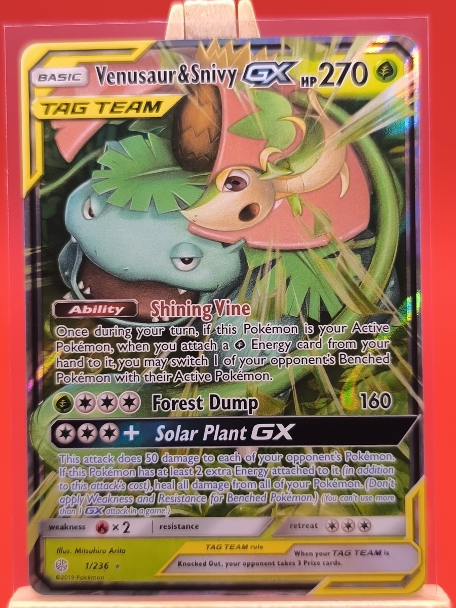 Venusaur & Snivy Tag Team GX 1/236 Cosmic Eclipse Ultra Rare