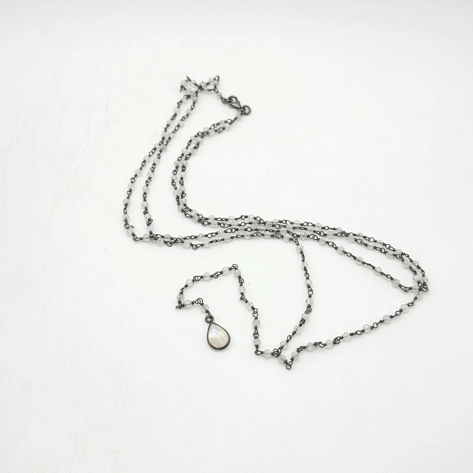 Collar Y Piedra Lunar Genuina De Colección Plata Esterlina 925 Doble Hilo Y Gota 14" Foto 3 de 4