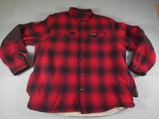 Field & Stream Jacket Mens XL Red Plaid Sherpa Lined Flannel Thick Shacket