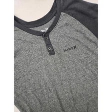 Hurley Mens Gray Black Raglan Short Sleeve Henley Shirt XL