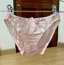 Vintage Silky Pink Nylon Panty Sheer Floral Lace Sissy Bikini Hi Cut Brief Sz.5