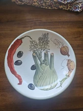 Williams Sonoma Fennel Herbs Garlic Green Rim Off-White Individual Pasta Bowl