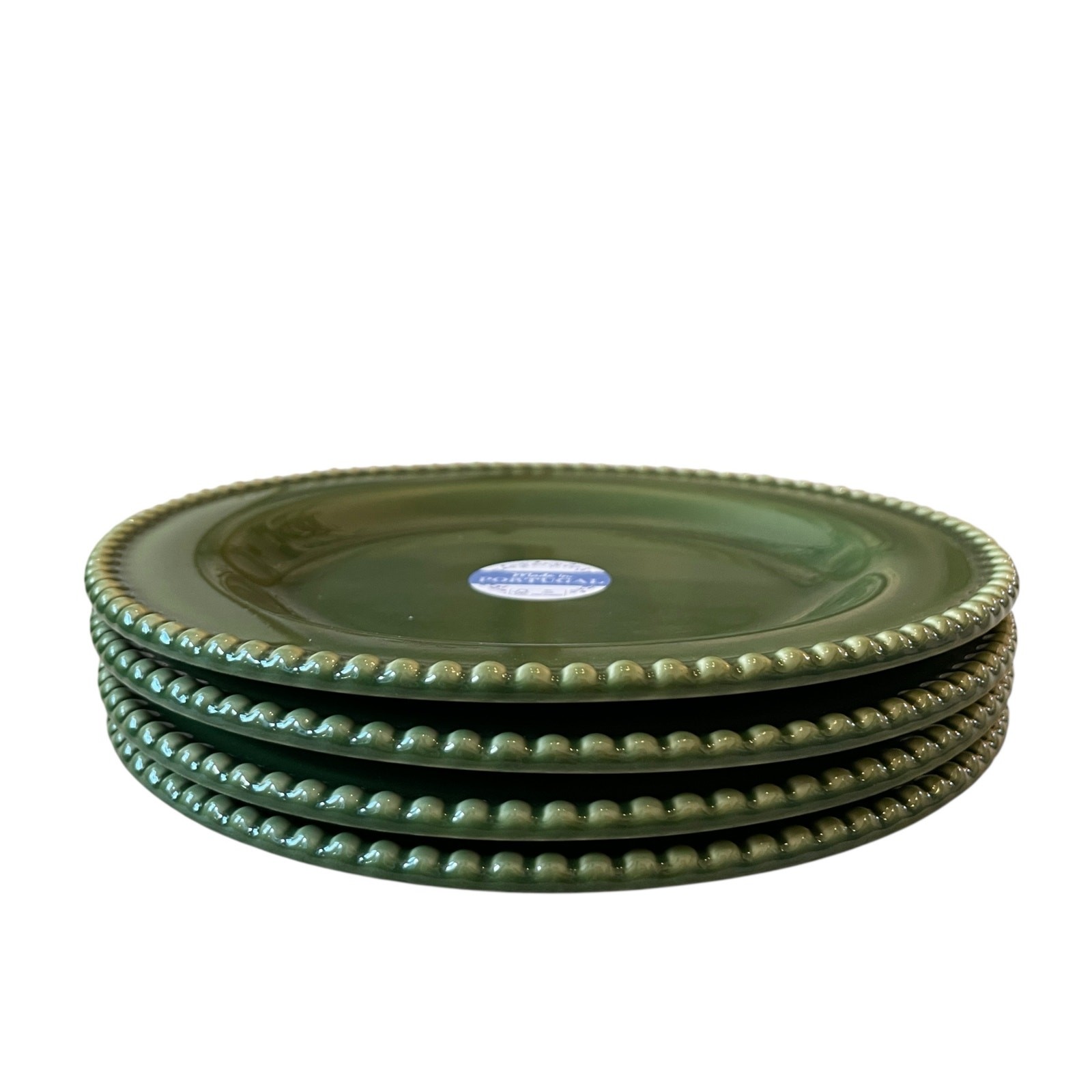  MATCERAMICA Portugal Green Ceramic Salad Plates 9" Beaded Border Set 4 NEW