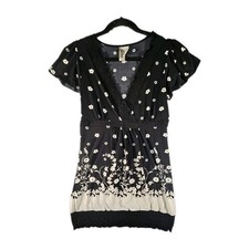Vtg Babydoll Top Womens M Floral Tie Back Smocked Y2K 90s Fairy Whimsigoth Boho