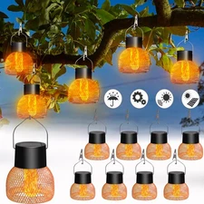 2/8 PACK NEW Hanging Solar Lights Lantern Outdoor Flickering Flames Solar Garden