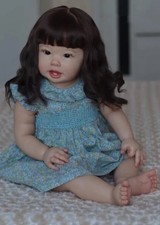 70CM Huge Baby Reborn Doll Toddler Girl Teegan Long Black Hair 9 Month Size