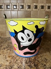 Vintage Felix The Cat 1997 Schylling Tin Pail Sand Bucket Beach 6" Blue Yellow