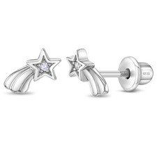 Twinkle Starlight Clear CZ Kids / Girls Earrings Screw Back - Sterling Silver