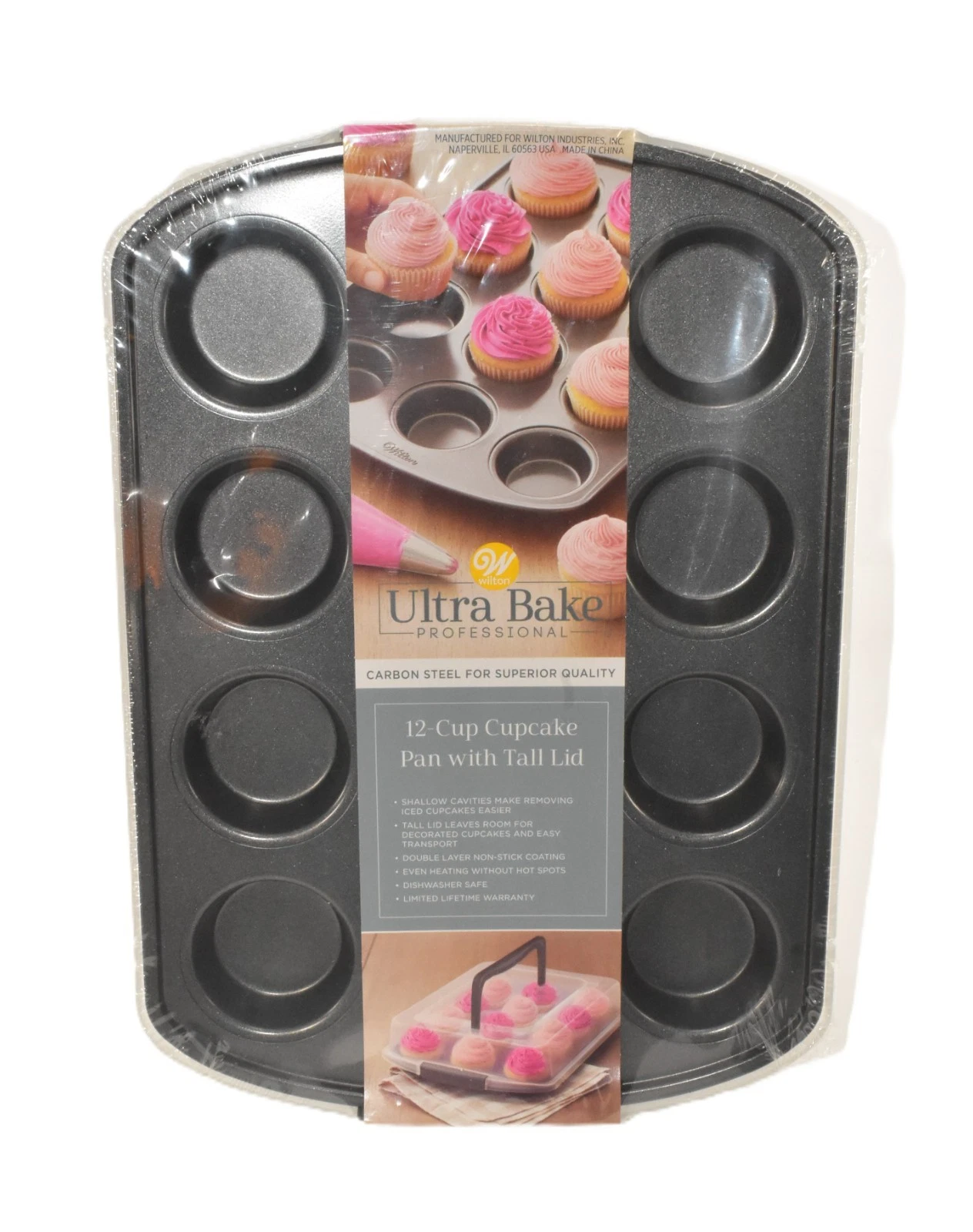Wilton Ultra Bake Professional 12-Cup Cupcake Pan Tall Locking Lid New & Sealed