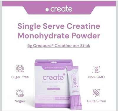 Create* Single Serve Creatine Monohydrate Powder   5g Creapure Creatine 30/ Pack