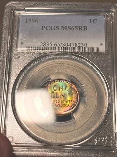 1956 1C Lincoln Wheat Penny - Graded PCGS MS65 RB  🌈 TONED!! #1155