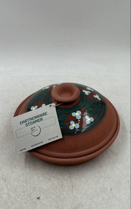Earthenware Brown Green Blue Floral Hand-Painted Round Shape Covered Steamer