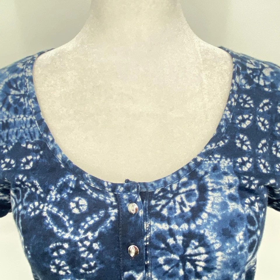 Vestido Chaps Mujer Pequeño Azul Tie Dye Patchwork Cuello Redondo Henley Midi Boho Foto 3 de 4