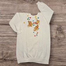 Vintage 1970s Cat Sweatshirt Sportswear Large Whimsical Kitsch Pullover Wom L