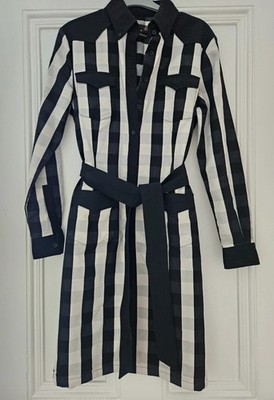 Amy Winehouse Fred Perry Black And Wjite Stripe Dress With Belt Size 12